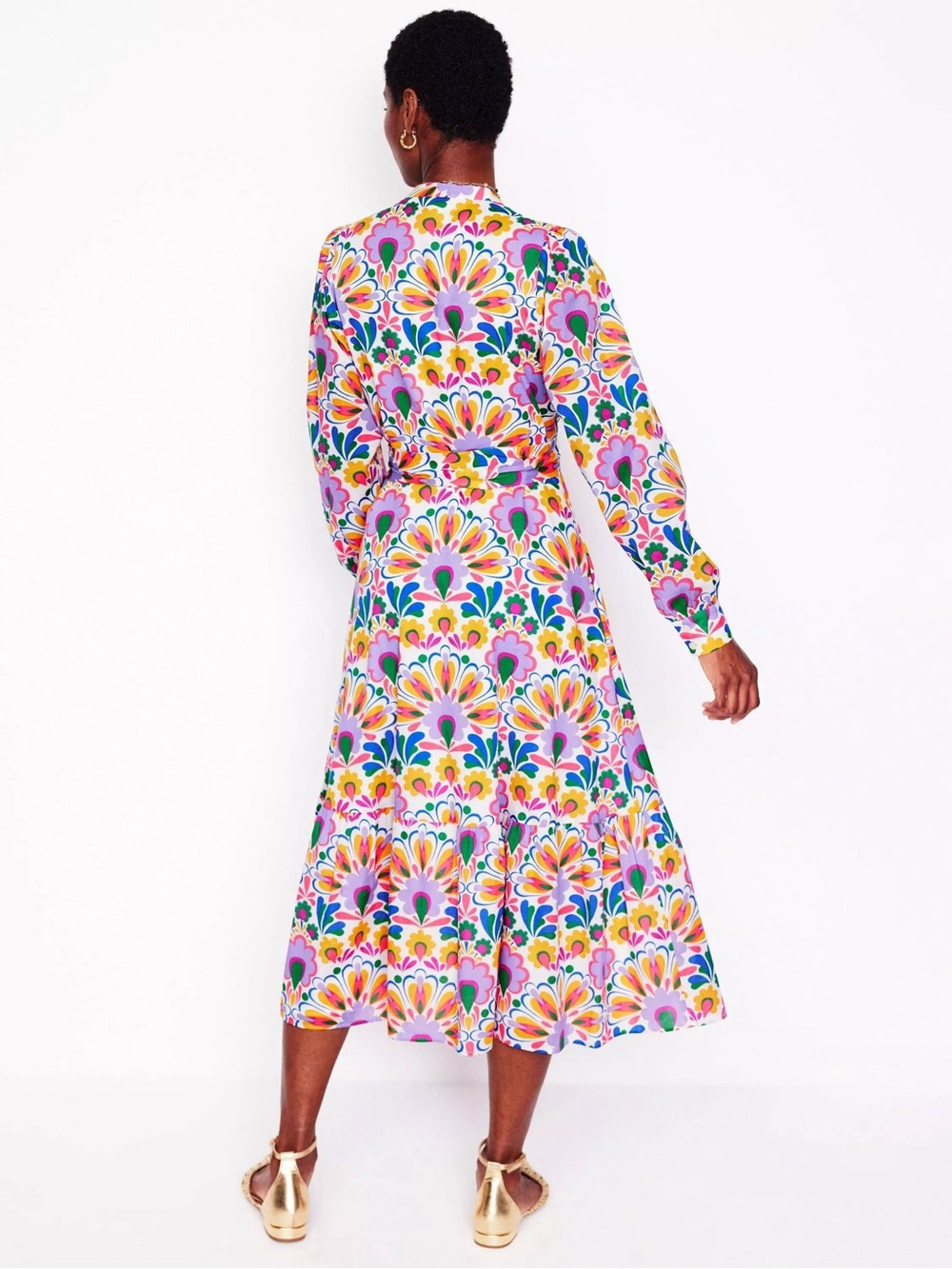 NEW BODEN BODEN Mia Tiered Midi Shirt Dress in Dandelion Multi Sz: 10 - Picture 13 of 14
